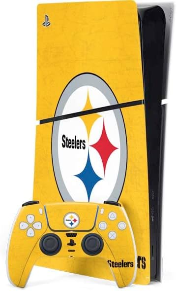 Skinit Decal Gaming Skin Compatible with PS5 Slim Digital Edition Bundle - Officially Licensed NFL Pittsburgh Steelers - Alternate Distressed Design