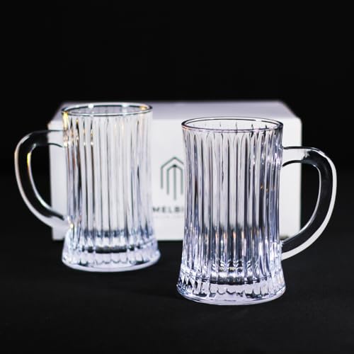Image of Melbify Beer Mug | 550 ml | Set of 2 | Ribbed Design | Mug with Handle | Classic Beer Glasses | Premium | Heavy | Perfect for Beer, Cider,Cocktails,Mocktails | Gift Set