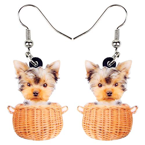 DUOWEI Pendientes de perro de Yorkshire Terrier, adorables mascotas, colgantes para mujeres, adolescentes, niñas, regalos de moda marr�n