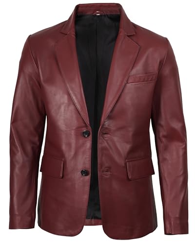 Image of Blingsoul Mens Leather Blazer Jacket - Real Lambskin Sport Coat with Notch Lapel Collar