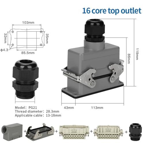 Insert industriel HDC-HE-16 broches 16A robuste pour terminal de câble rectangulaire