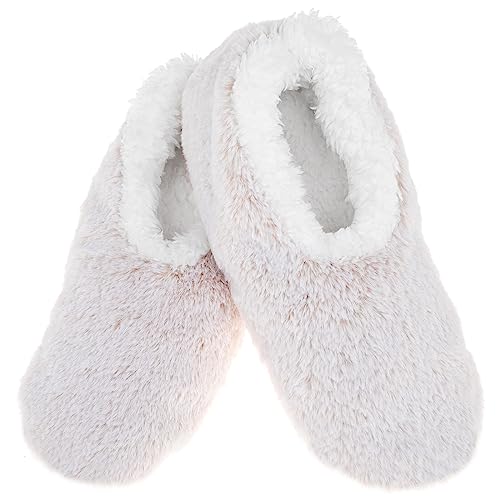 Snoozies! Womens Slippers Super Soft Frosty Faux Fur with Non Slip Soles - Ladies Sizes from 3-7 (White, medium)