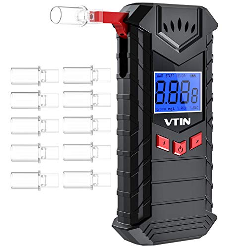vtin [Rechargeable] Ethylotest Electronique, 1000mAh Alcootest Numérique Homologué Haute Sensibilité avec Semi-Conducteur, Portable, Ecran LCD, 10 Embouts, Pliable Embout