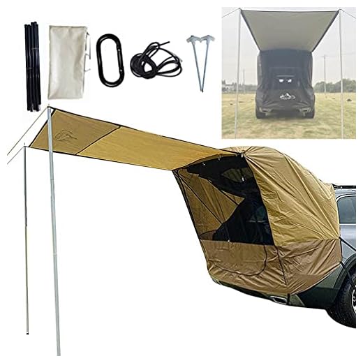 BrightFootBook SUV - Tienda Avance para Furgonetas de Camping, Carpa De Maletero para Coche, Autoconducción, Camping, Parasol Y Resistente a La Lluvia, Tienda De Campaña De Viaje,Gold-L