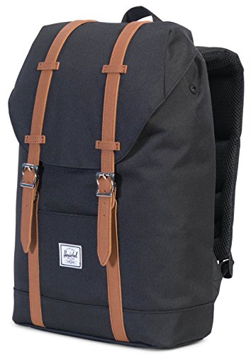 Image of Herschel Retreat Backpack, Black /Tan Synthetic Leather, Mid-Volume 14.0L