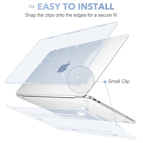 Image of May Chen Compatible with MacBook Neo 13 inch Model A3404 2026 Release, Slim & Lightweigh Frosted Finish Protective Case with Keyboard Cover&Screen Protector, Glitter Blue