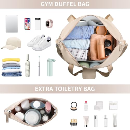Image of Gym Bag for Women, Personal Item Travel Bag with Shoes Compartment | Weekender Overnight Duffel Bag with Wet Pocket, Hospital Bag for Women Labor Delivery, Carry On Bag for Travel, Gym, Weekend