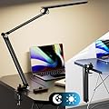 Reifeiniwei Desk Lamp with Clamp-1000 Lumens,Knob Stepless Adjusts Brightness&8 Color Eye Caring LED Light,Clip on Table Lamps with Timmer&Memory Function&Adjustable Swing Arm for Home Office-Black