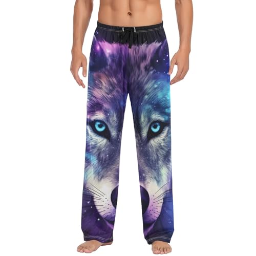 Men's Pajama Bottoms Blue Wolf Face Lounge Pajama Pants Sleep Bottoms with Pockets Drawstring Sleepwear for Men S
