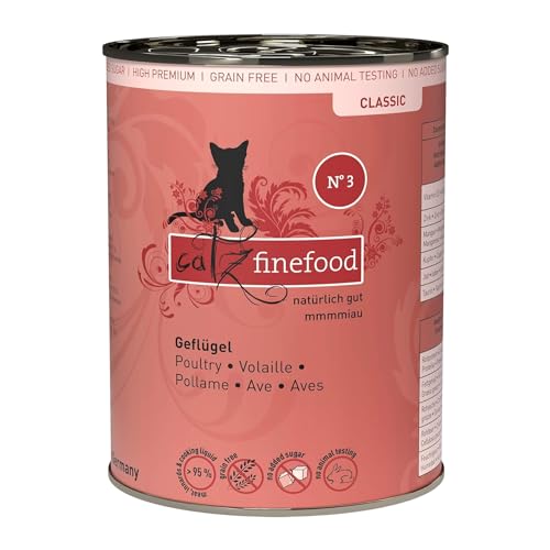 catz finefood N° 3 Geflügel Feinkost Katzenfutter nass, verfeinert mit Preiselbeeren & Löwenzahn, 6 x 400g Dosen