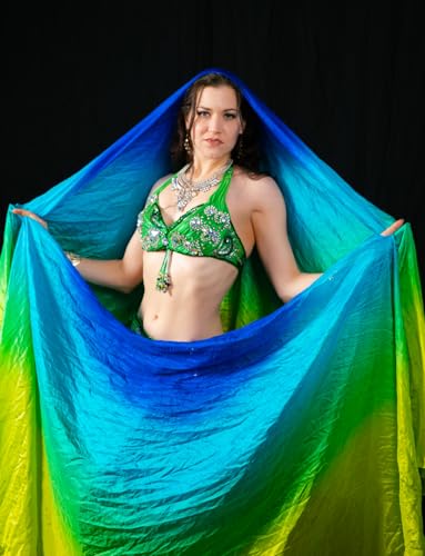 Winged Sirenny Pairs of Half Circle 6mm Lightweight Real Silk Veils for Belly Dance –Hand Painted Semi-Circular Veil for Spinning & Double Veil Routines3