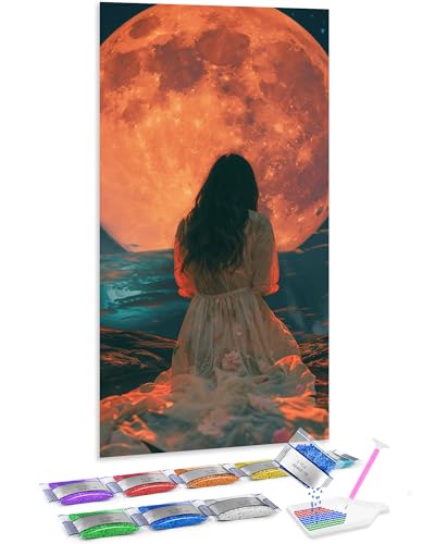 DIY Diamond Painting de chica bajo la luna: manualidad relajante de 70x40 cm para tu salón