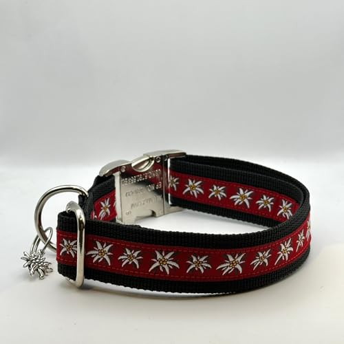 Jimmy und Katz Hundehalsband Edelweiß rot 35-58cm x 2,5cm