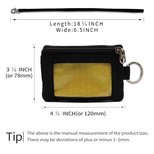 Lanyard with Wallet, RFID Card Wallet with Zipper and ID Holder, Small Water Resistant Wallets with Lanyard Keychain for Men & Women - Black and Yellow4