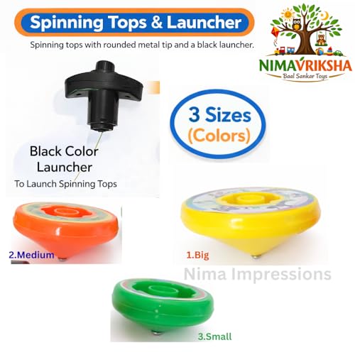 Image of Plastic Spinning Top with Launcher Set of 3 | Plastic Lattu Toy for Kids 2+ Years | Spinning top Toy with Launcher Set.