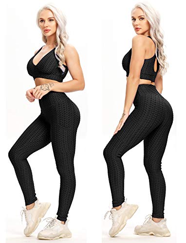 SEASUM Women High Waisted Workout Yoga Pants Butt Lifting Scrunch Booty Leggings Tummy Control Anti Cellulite Textured Tights2