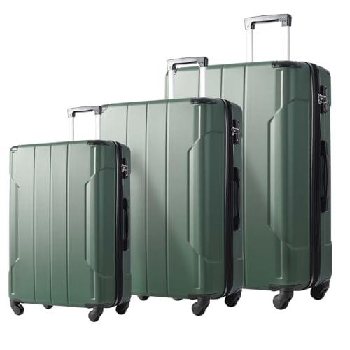 Altillo Luggage Sets 3 Piece PC+ABS Lightweight Hardside Luggage Sets with Double Spinner Wheels TSA Lock Hardshell Suitcase Set, 3-Piece Set (20/24/28) (Green)