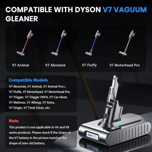 Image of Nonbliep Upgraded Li-ion 10000Ah Replacement Battery for Dyson V7 SV11 with LCD Power Display & Filter, Compatible with Dyson V7 Absolute Animal Motorhead Fluffy Trigger Cordless Stick Vacuum Cleaner