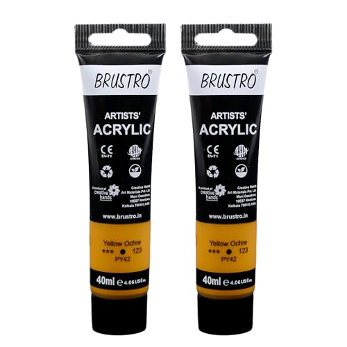 Image of BRUSTRO Artists Acrylic Paint Tube | 40ml, Yellow Ochre (Pack of 2)|Non-Toxic, Water Based, Inter Mixable, Ideal for Painting, Textured Effects on Canvas, Paper, Fine Art Student and Professionals