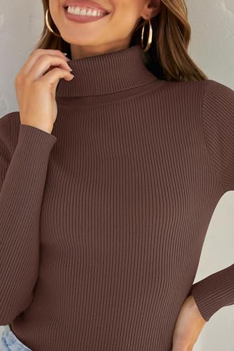 Image of ZESICA Women's Turtleneck Long Sleeve Shirts 2026 Spring Trendy Tops Slim Fitted Ribbed Knit Basic Casual Sweater