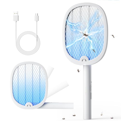 YISSVIC Raqueta Mosquitos Electrica Mata Mosquitos Electrico Plegable 2 en 1 4000V 1800mAh USB-C Recargable Matamoscas Electrico de Luz UV
