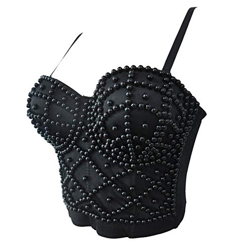 bslingerie® Madonna Style Metallic Studs Bustier Bra Corset Top (L, Black Pearl) - Image 3