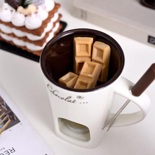 Taza de chocolate para fondue cerámica blanca miniatura 6