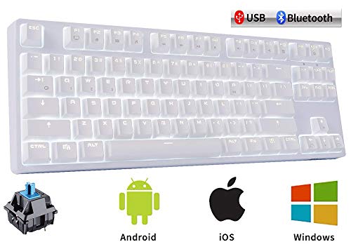 METIS メカニカルキーボード 機械式 ゲーミングキーボード 87キー Bluetooth 無線 USB 有線 青軸 防水 充電式 LEDバックライト オフィス/ゲーミング用 英語配列 日本語取扱説明書 (87キー, 白色) METIS メカニカルキーボード 機械式 ゲーミングキーボード 87キー Bluetooth 無線 USB 有線 青軸 防水 充電式 LEDバックライト オフィス/ゲーミング用 英語配列 日本語取扱説明書 (87キー, 白色)