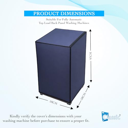Image of Classic Top Load Washing Machine Cover Suitable For Whirlpool 360 / Stain Wash Back Panel 6 Kg, 6.5 Kg, 7 Kg, 7.5 Kg, Waterproof & Dustproof (58cmsX58cmsX97cms, Navy Blue)