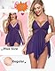 Avidlove Damen Dessous Set Spitze Babydoll Nachthemd Sexy Unterwäsche Curvy Negligee Elegant Kleid V-Ausschnitt Und G-String Lila M