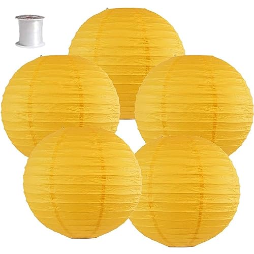 Surwin 5pcs Lanternes Papier Chinois, Lanternes en Papier à Suspendues, Boule Ronde Abat-Jour, Lanterne Decorative pour Intérieurs Extérieurs Mariages...