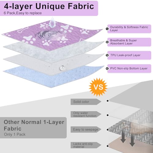 Image of BEAUTYZOO 6 Pack Washable Pee Pads for Dogs, Reusable Puppy Pads for Potty Training, Waterproof Super Absorbent Whelping Pads Mats Non Slip Against Urine for Small Medium Dogs Cats, 16 inch x 24 inch