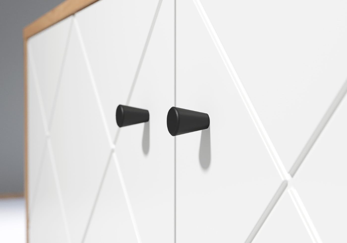 trendteam smart living - Touch - Sideboard - Weiß/Eiche - Highboard mit 4 Türen und 3 Einlegeböden - Fronten mit dekorativer Fräsung - (BxHxT) 123 x 136 x 40 cm - extravagante schwarze Metallfüße