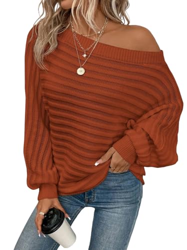 ZAFUL Womens Fall Sweaters Off The Shoulder Batwing Sleeve Textured