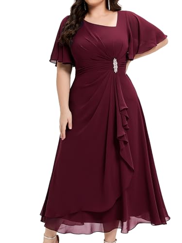 Ever-Pretty Plus Women's Asymmetrical Neck Short Sleeves Chiffon ...
