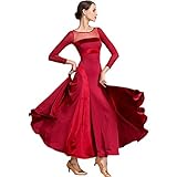 Women Velvet Long-Sleeved Ballroom Salsa Latin Modern Dance Dresses Dance Tops Costumes (M, Wine Red)