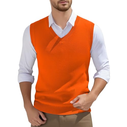 Men's Knitted Vest V Neck Sleeveless Pullover Sweater Slim Fit Casual Knitted Pullover Sweater Vest