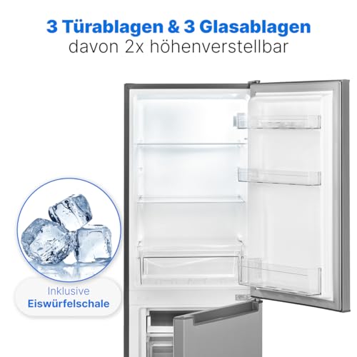 Bomann® Kühlschrank mit Gefrierfach 143cm hoch | Kühl Gefrierkombination 173L mit 3 Ablagen & 3 Schubladen | Türanschlag wechselbar | leise Kühlgefrierkombi 40db | Kühlschrank | KG 7331 inox – Bild 6
