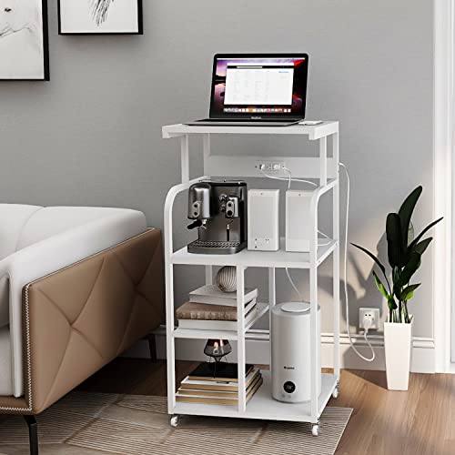 Vedecasa Mobile High Printer Stand With Power Outlet Charging Plugs Usb Port Office Storage Shelf Includes Computer Tower Cpu Stand Holder With Wheel (White) #TOP3
