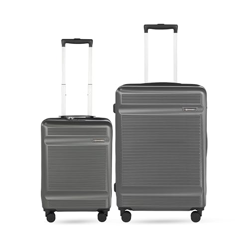 Image of SWISS MILITARY Pascal Hard Trolley Luggage Set of 2 (Cabin 55CM, Medium 68CM) PC Suitcases Anti-Theft Zippers with 3-Dial Combination Lock, 360 Spinner Wheel, Wet Pocket & Aluminium Handle Grey