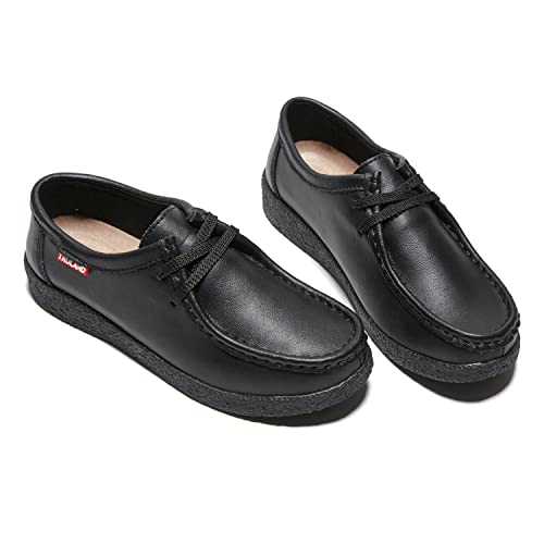 Image of TRULAND Leather Oxford Shoes for Women - Suede Lace Up Moc Toe Low Platform Flat Wallabees Shoes