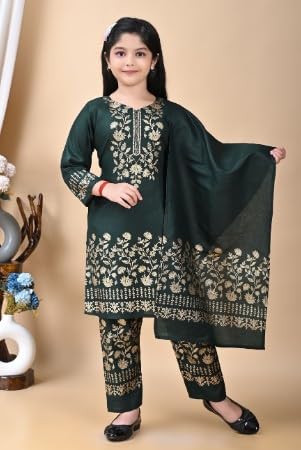 Image of Girl's Rayon Ethnic Wear Embroidered Kurta Set with Dupatta