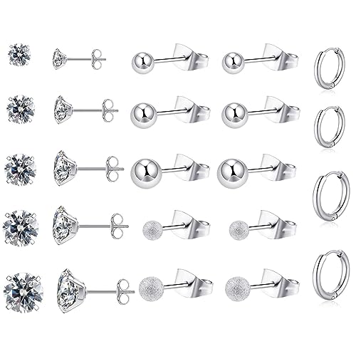 KANOUE 12 Pairs Stainless Steel Small Stud Earrings For...