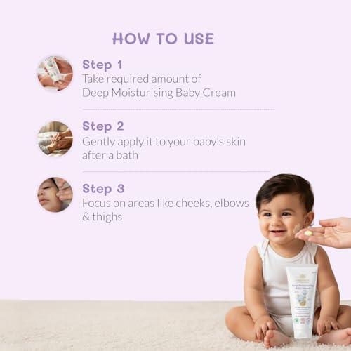 Image of AreoVeda Deep Moisturising Baby Cream (50gm) | 72Hrs Hydration | Suitable for Baby's Dry Skin | With Shea Butter & Saffron Extract | Non-Sticky | For 0-5 Years | Ecocert Certified, EWG Verified