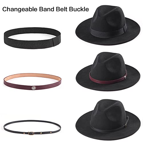 Ladybro Fedora Hats For Women Wide Brim Hat, Incld 3 Decor Belts, Wool Felt, 58Cm Adjustable Women's Fedora #TOP1