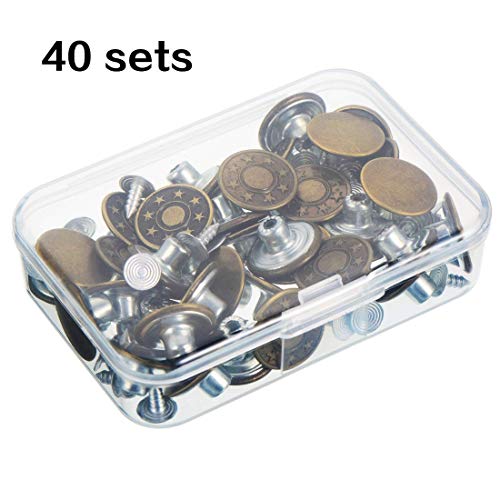 Image of DIY Crafts Design No # 2, Mixed Design, 40 Sets Mixed Jeans Buttons Metal Button Snap Buttons Replacement Kit with Ri (Design No # 2, Mixed Design)