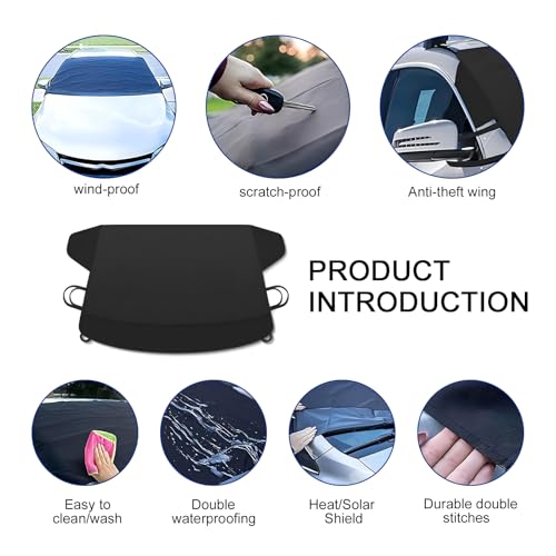 Image of 1 PC Windshield Cover, 70.87 inch x 47.24 inch 190d Oxford Car Exterior Accessories, Windproof Winter Anti-Frost and De-Icing Windshield Snow Cover, Universal for Most Cars (Black)