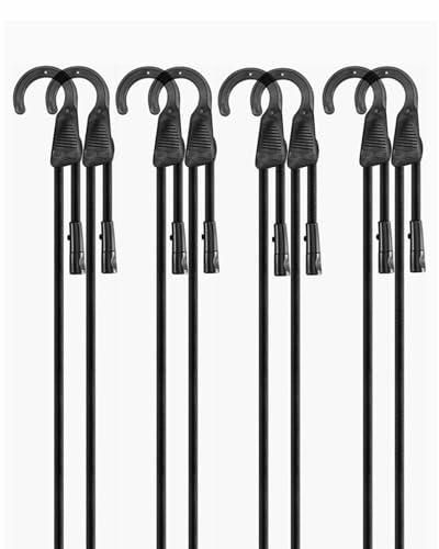 Image of 18 inch Adjustable Bungee Cords with Hooks, Flexibly Adjust from 6.5 inch to 18 inch, Black Bungee Straps with Superior Elasticity & UV Resistance, Perfect for Cargo, Camping, Tents, Bike, Luggage, etc (10 Pcs)