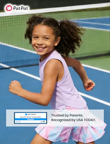 Image of PATPAT Girls Tennis Skirt Sets Moisture Wicking Tank Tops and Pleated Skirts 2 Piece Outfits Activewear Sets 5-12 Years