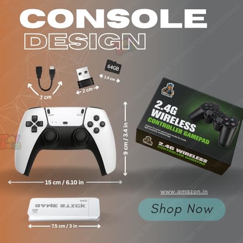 Image of TOYTONIC Ultra Hd Game Stick for TV with 20,000+ Built-in Games - Wireless Video Game Console with 2 Controllers, 64gb Card, 23 Emulators - Retro Gaming for Kids 7-14 & Family Entertainment